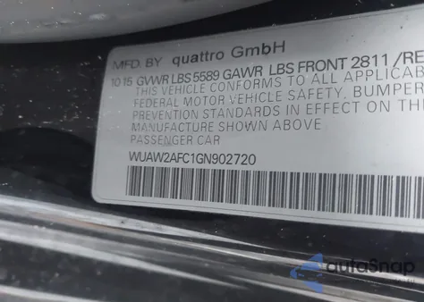 2016 Audi Rs 7 4.0T Prestige from USA, damaged, VIN WUAW2AFC1GN902720